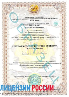 Образец сертификата соответствия аудитора №ST.RU.EXP.00014300-1 Сальск Сертификат OHSAS 18001